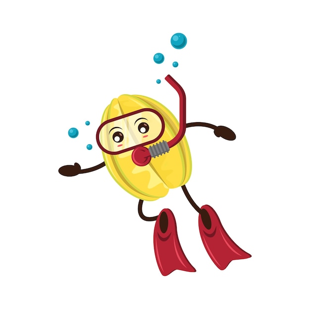 Humorous cartoon carambola scuba diver character