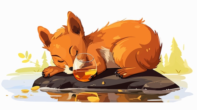 Humorous Cartoon Illustration of a Drunk Squirrel