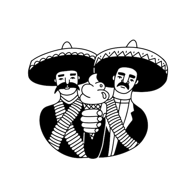 Humorous cute mexican desperados holding ice cream instead of gun isolated doodle vector illustratio