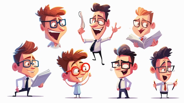 Humorous Humanized Pencil Cartoon Characters Set