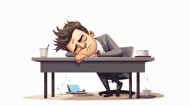 Vector humorous and stylish businessman exhausted at desk