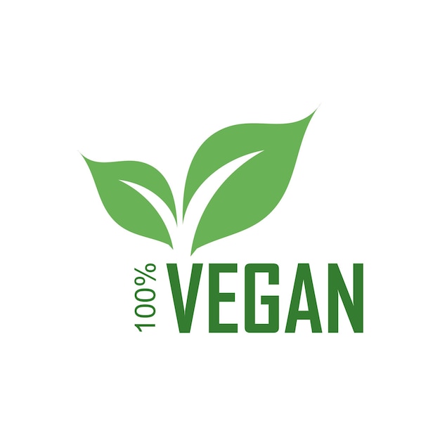 Hundred percent Vegan logo with green leaves for organic Vegetarian friendly diet