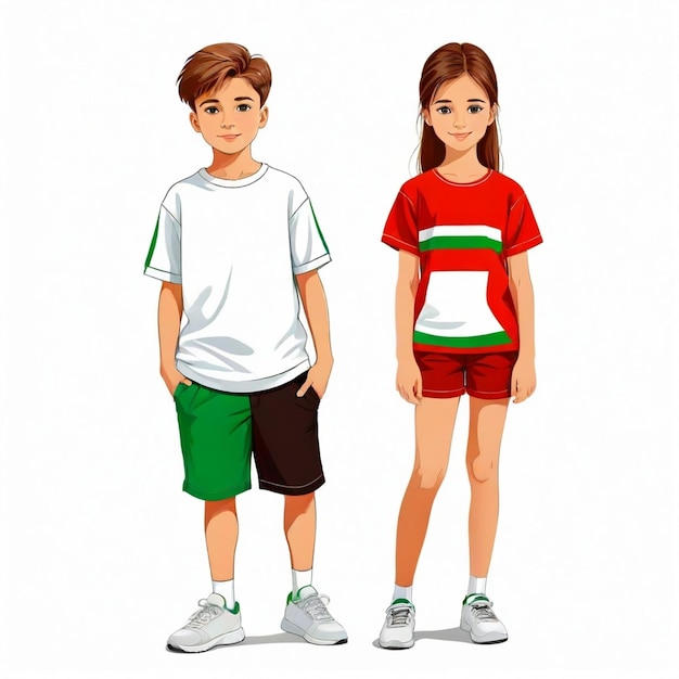 Vector hungarian boy teenager and girl teenager vector set white background isolated a high quality n