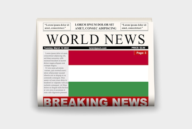 Hungary country newspaper flag breaking news on newsletter news concept gazette page headline