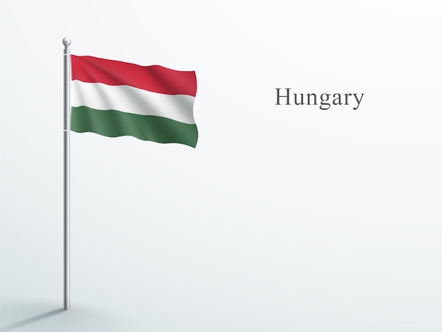 Hungary Flag 3d Element Waving On Steel Flagpole