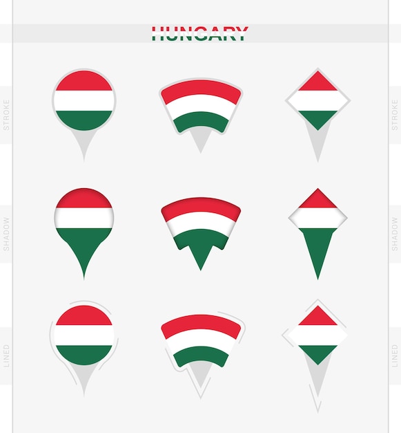 Hungary flag set of location pin icons of Hungary flag