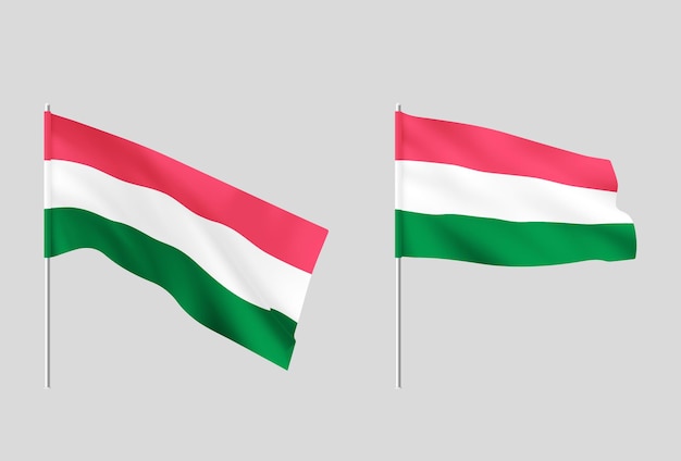 Hungary flags Set of national realistic Hungarian flags Vector