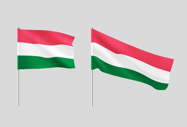 Hungary flags Set of national realistic Hungarian flags Vector