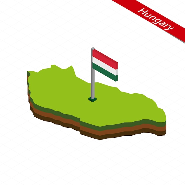 Hungary Isometric map and flag Vector Illustration