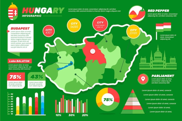 Hungary map infographic in flat design