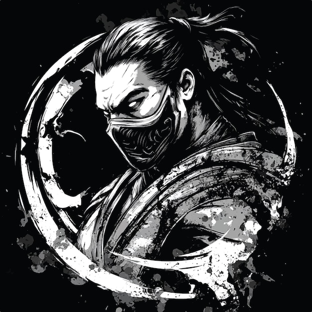 Vector hunter assassin drawing on black background tshirt design vector