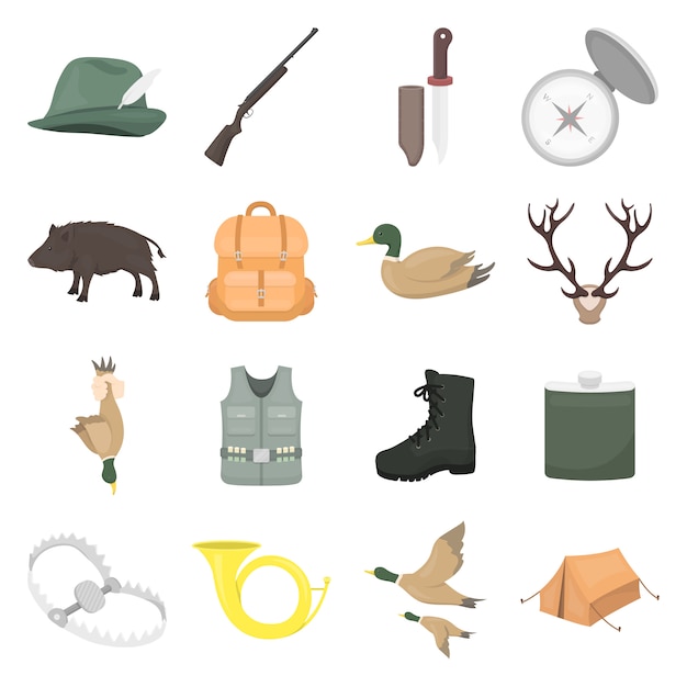 Hunting cartoon vector icon set. Vector illustration of hunting .