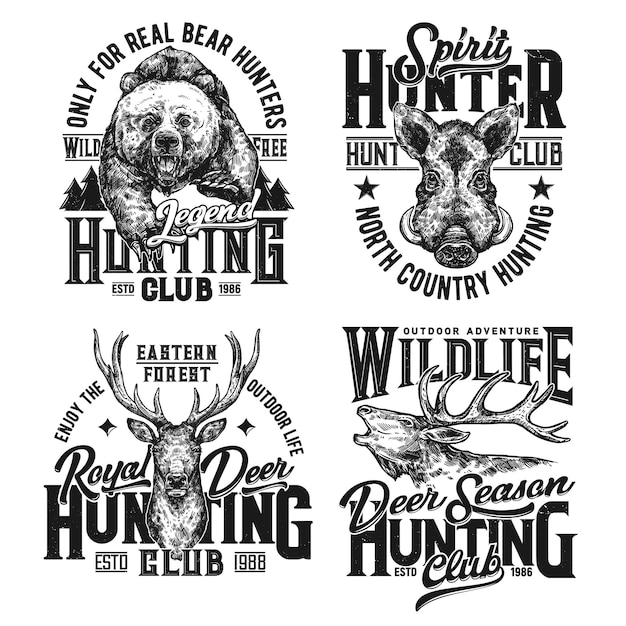 Hunting club shirt prints hunter animals trophy