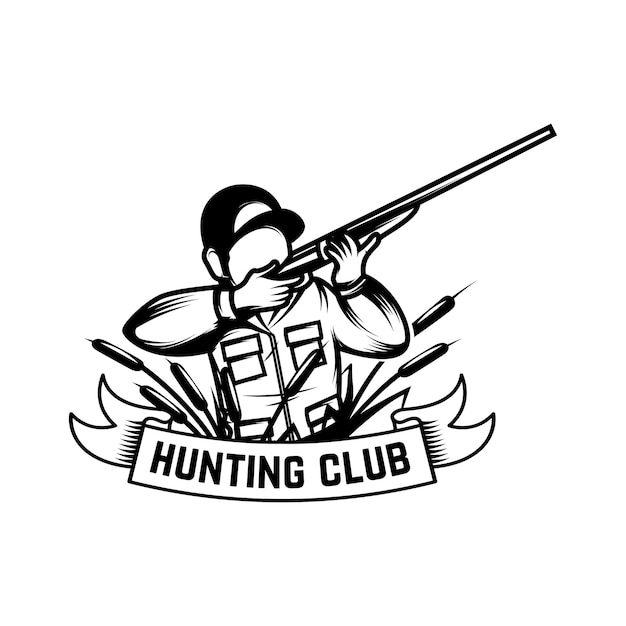 Vector hunting clubillustration of hunter with rifle isolated on white background design element for logo label emblem sign vector illustration