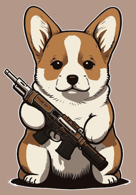 Hunting corgi dog with rifle vector illustration