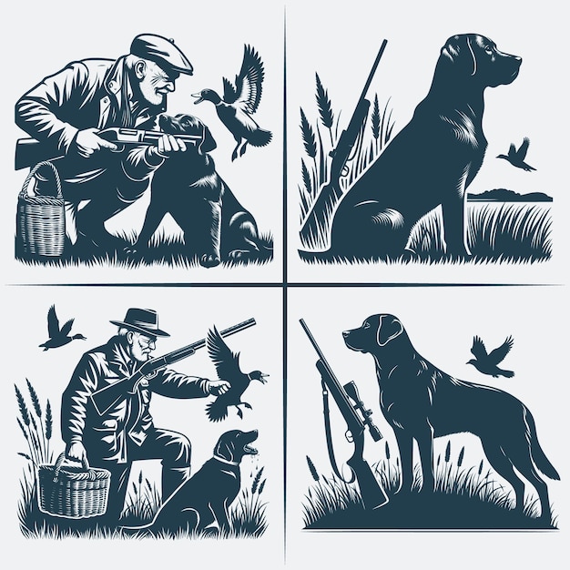 Hunting Dog Svg vector silhouette Bundle file Black and white Hunting Dog silhouette file