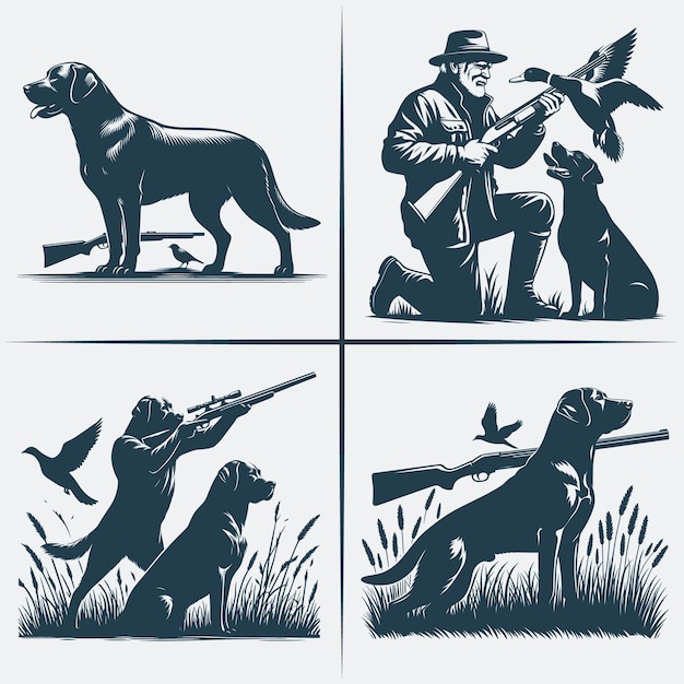 Hunting Dog Svg vector silhouette Bundle file Black and white Hunting Dog silhouette file