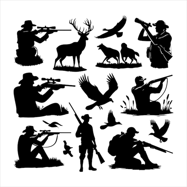 Vector hunting man silhouettes vector illustration