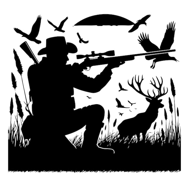 Hunting Silhouette Black and White Vector Illustration design