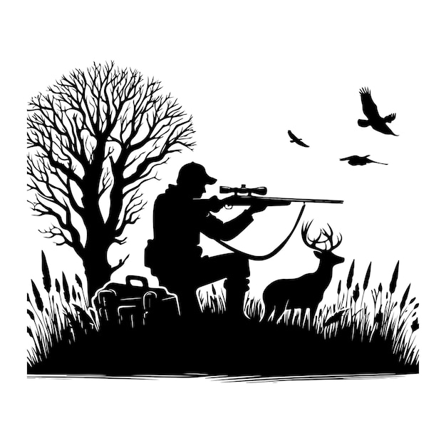 Vector hunting silhouette black and white vector illustration design