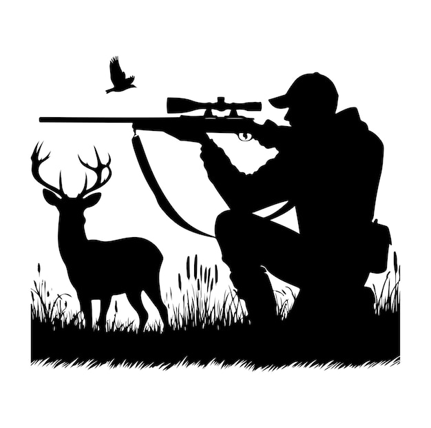 Vector hunting silhouette black and white vector illustration design