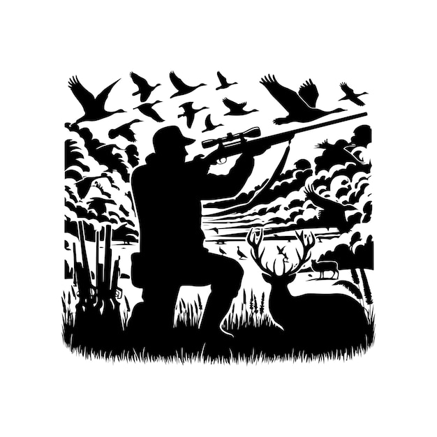 Hunting vector Hunting man silhouettes vector illustration