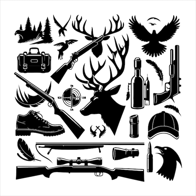 Hunting Vintage elements set Silhouette collection of hunting vector illustration