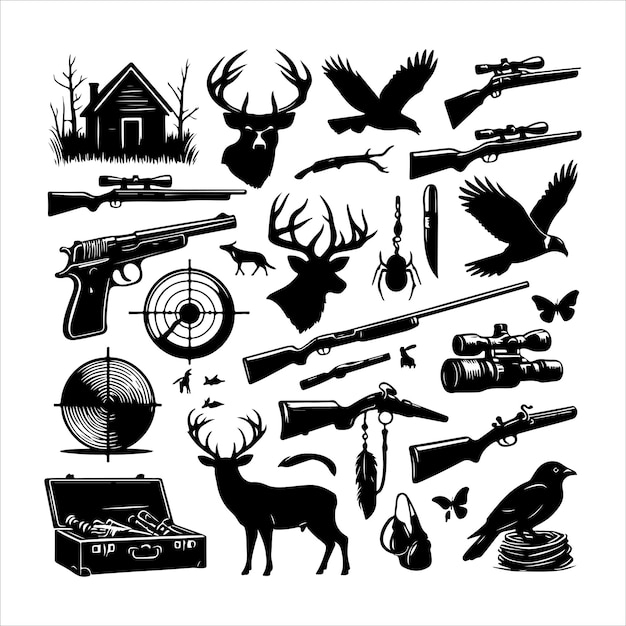 Vector hunting vintage elements set silhouette collection of hunting vector illustration