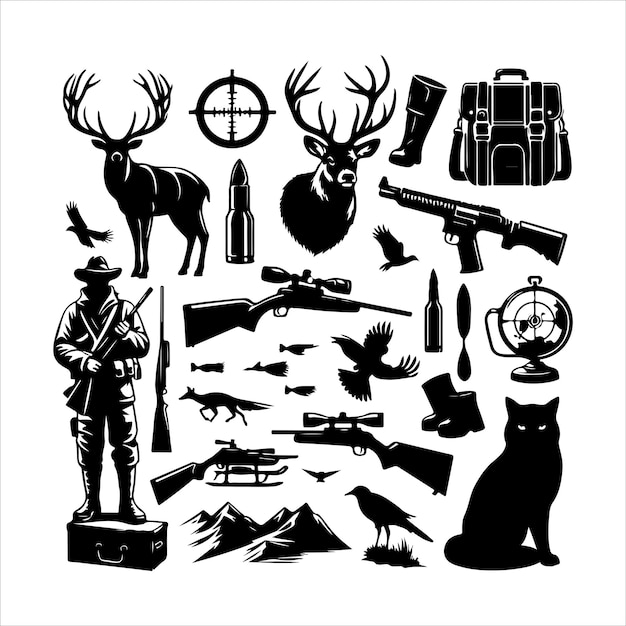 Hunting Vintage elements set Silhouette collection of hunting vector illustration