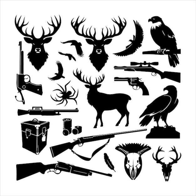 Hunting Vintage elements set Silhouette collection of hunting vector illustration