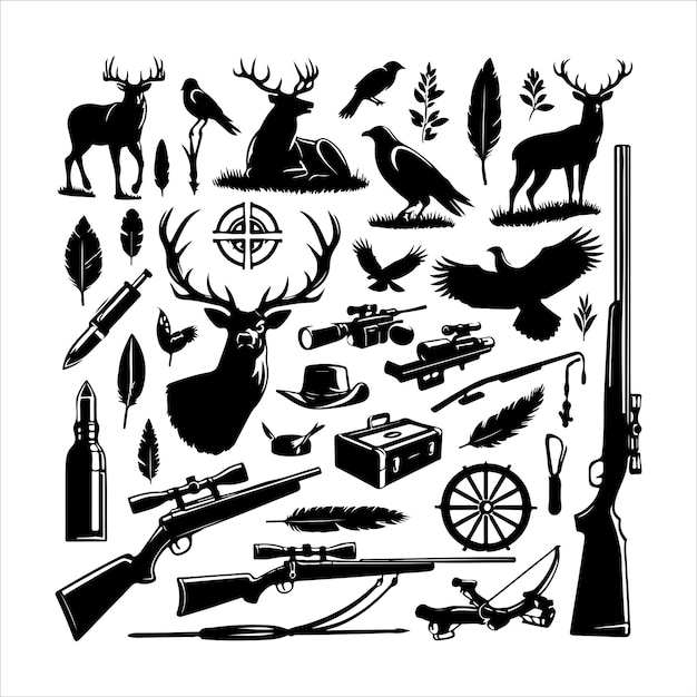 Hunting Vintage elements set Silhouette collection of hunting vector illustration