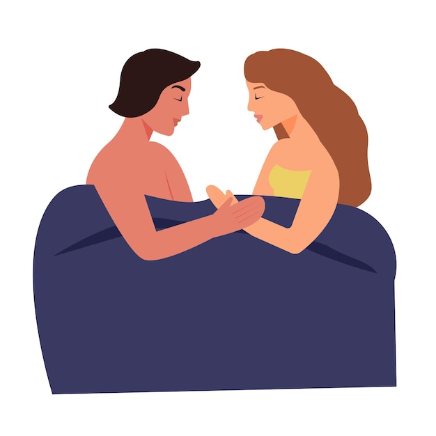 husband and wife lying in the bed flat vector illustration