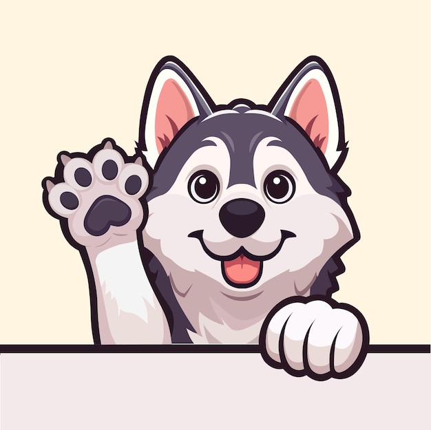 husky dog paws up over wall cartoon character