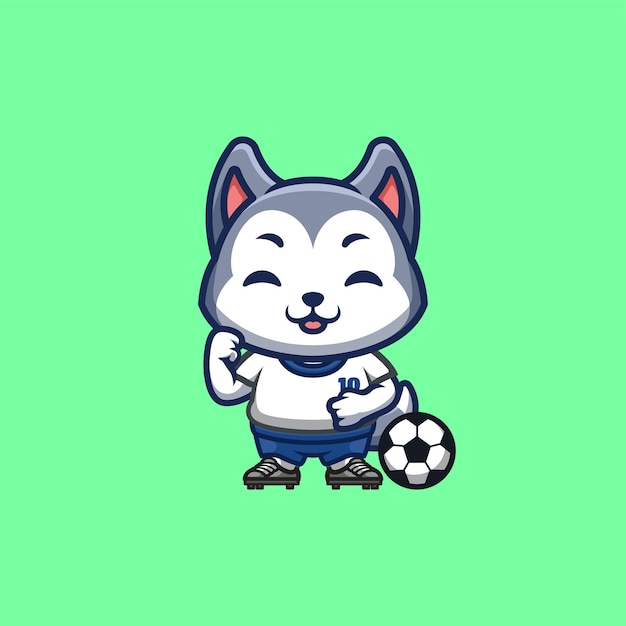 Husky Football Cute Creative Kawaii Cartoon Mascot Logo