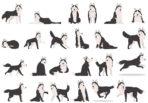 Husky icons set cartoon vector Dog ears