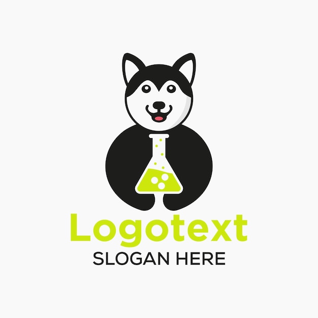 Husky Lab Logo Negative Space Concept Vector Template. Husky Holding Lab Symbol