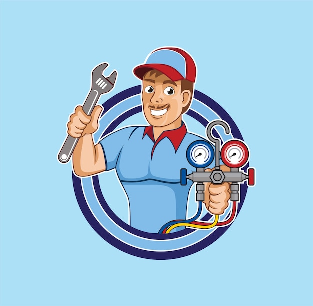 HVAC character logo design illustration