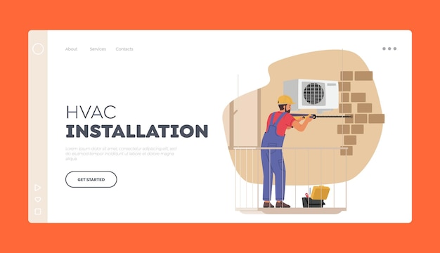 HVAC Installation Landing Page Template Air Conditioner Service Professional Technician Crew Install New Split System