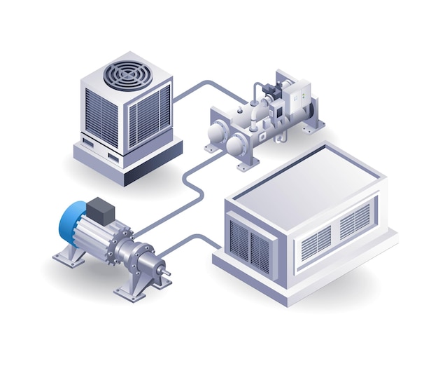 HVAC network concept blower system isometric 3d illustration