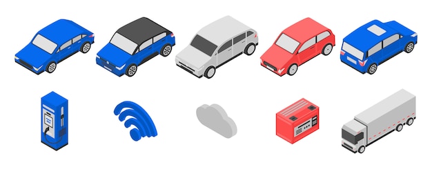 Hybrid icons set, isometric style