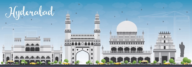 Hyderabad Skyline with Gray Landmarks and Blue Sky.