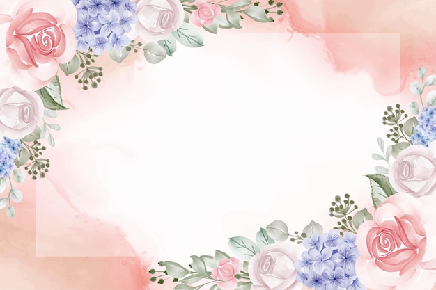 Hydrangea blue and rose background floral frame