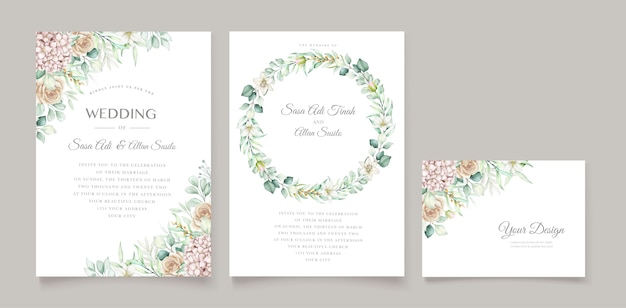 hydrangea watercolor wedding invitation card template