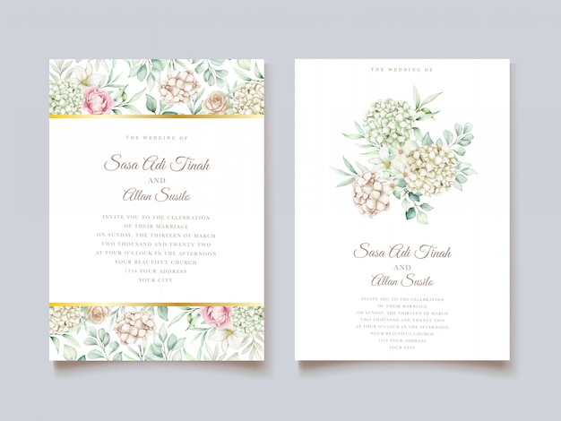 hydrangea watercolor wedding invitation card template