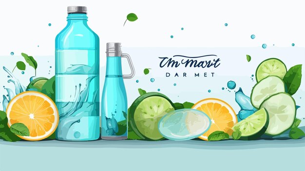 Vector hydrate your body with detox drinks on water card background