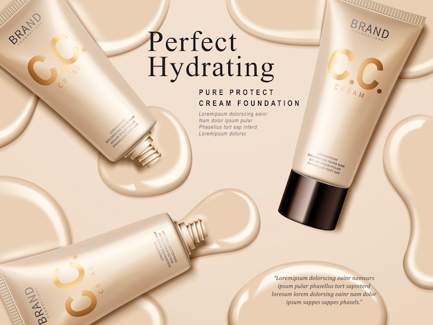 Hydrating cream contained in plastic tubes, creamy background  illustration