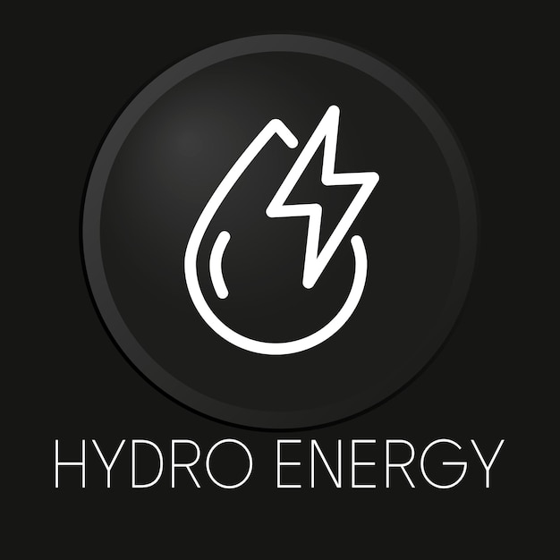 Hydro energy minimal vector line icon on 3D button isolated on black background Premium VectorxA