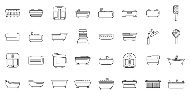 Hydro massage icons set outline vector Spa aqua