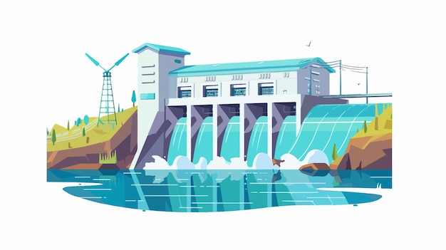 Hydroelectric Clean Power Vector Illustration