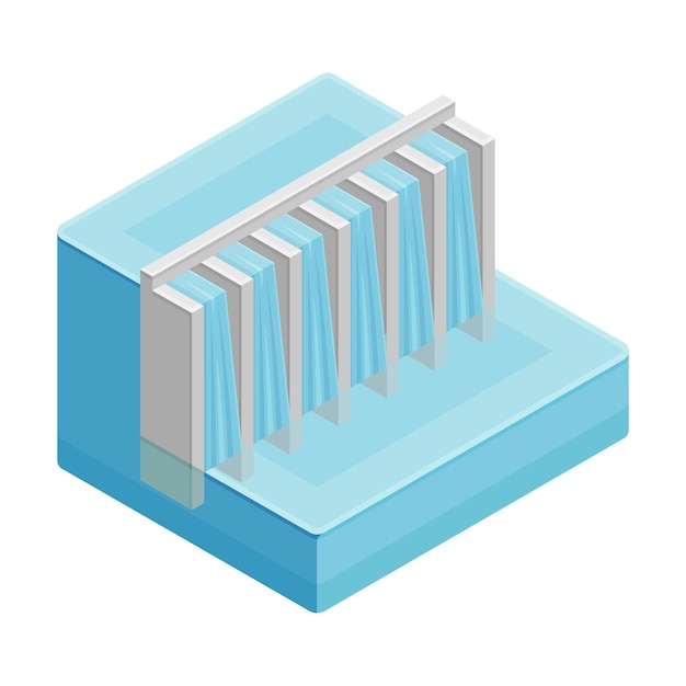 Vector hydroelectric dam as renewable green energy source isometric vector illustration